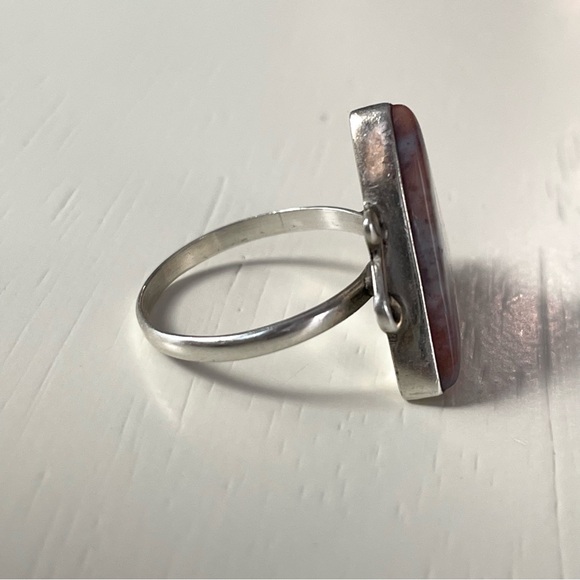 Vintage stamped sterling silver & polished stone triangle ring sz 7-7.25 - Picture 11 of 16